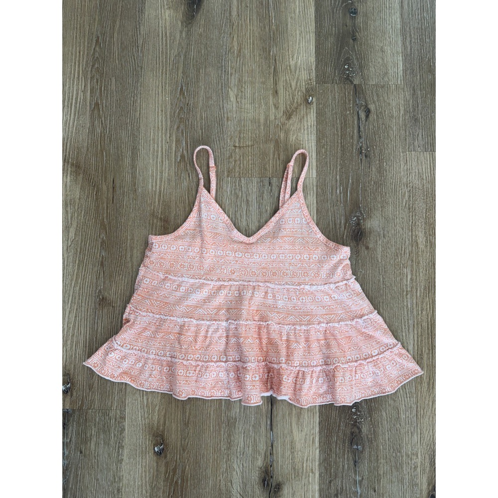 American Eagle Boho Cami Tank Top Women S Orange Tribal Patterned Tiered Cotton